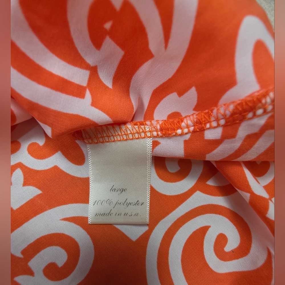 BUTTONS Blouse Size LARGE Womens Orange White 3/4 Sleeves - Picture 3 of 4